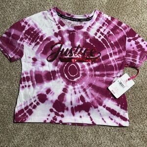 NEW w/ Tags! Justice Pink, Red and White Tie-Dye T-Shirt - Girls Small (7/8)